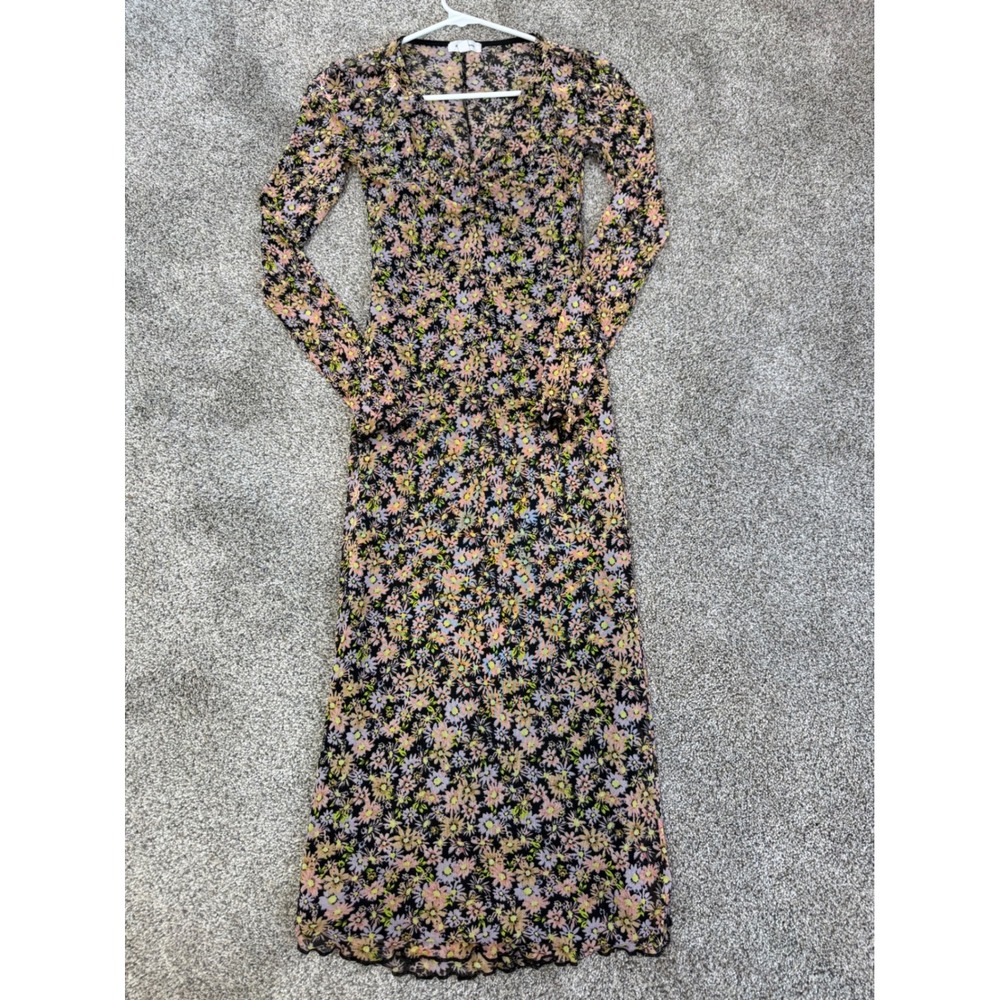 Vintage Y2K Whimsigoth Mesh Maxi Dress Long Sleeve V-Neck Black Fairy Sz‎ Small